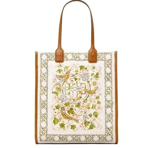 NWOT Tory Burch Ella Floral Bird Printed Canvas North South Tote Bag
